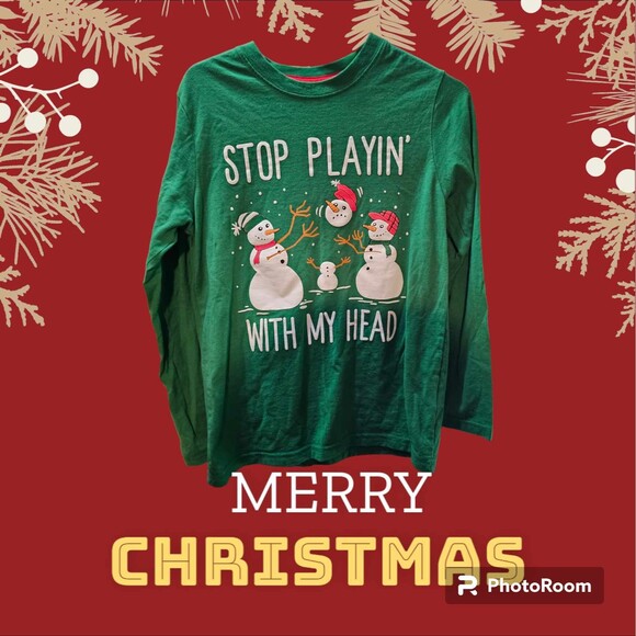 "Stop Playin with My Head" Christmas T-Shirt Kids Size LG 10/12 - Picture 1 of 2
